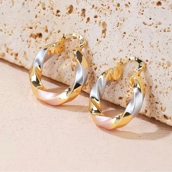 Chunky Twisted Hoop Earrings NWT - Picture 3 of 6